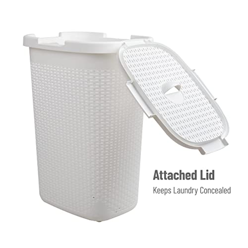 Mind Reader Slim Laundry Hamper with Lid, 60L Tall Clothes Basket, Narrow Tapered Design for Bathrooms, Closets and Laundry Rooms, Plastic, 2 Pack, White - color: White, size: 2-Pack