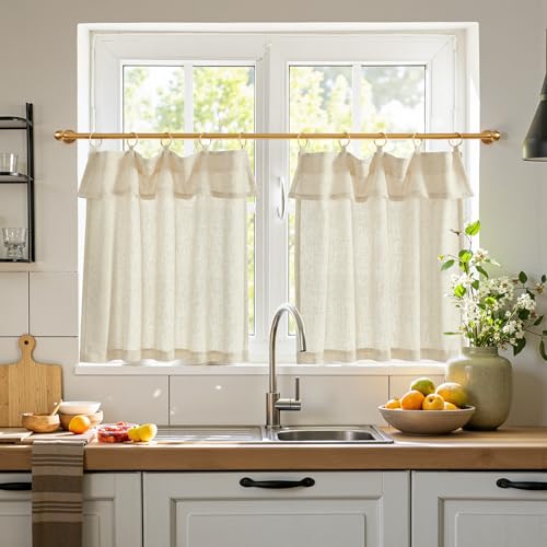 jinchan Linen Tier Kitchen Curtains, 30x24, 2 Panels, Natural | Light filtering, rod pocket, farmhouse, small window decor, cafe style, machine washable, bathroom, laundry room, RV - color: Rod Pocket | Natural Linen, size: 30"W x 24"L (Pack of 2)