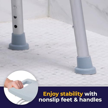 Drive Medical Shower Chair with Back and Suction Feet, Gray | Adjustable Bathroom Bench Features Contoured Seat and Suction Feet for Lightweight, Durable Bathing Support