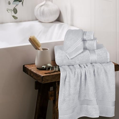 Ultra Soft 6 Pack Cotton Towel Set, Contains 2 Bath Towels 28x55 inch, 2 Hand Towels 16x24 inch & 2 Wash Coths 12x12 inch, Ideal for Everyday use, Compact & Lightweight - Light Grey - color: Light Grey
