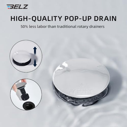 BELZ Chrome Bathroom Faucet, Lead-Free for 1 or 3 Hole 4" Vanity Sink | NSF372 Compliant,Anti-peeling PVD Finish,Includes Pop-up Drain & Hoses,Single Handle Modern Design, Easy DIY Install - color: Polished Chrome