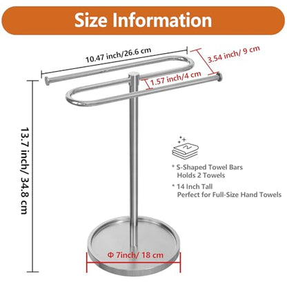 Bethom Hand Towel Holder Countertop Standing for Bathroom,Brushed Nickel | S-Shape Stainless Steel Towel Stand Rack Bar Holds 2 Towels for Kitchen - color: Brushed Nickel