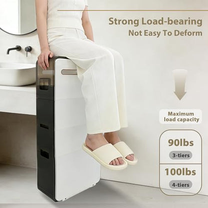 BGYMF 4-Tier Narrow Slim Bathroom Storage Cabinet,Movable,White | ABS and PP,with Wheels and Drawers,Large Storage Capacity,Water Resistant,Toilet Paper Holder,for Small Spaces - size: Ultra Thin 4 Tiers
