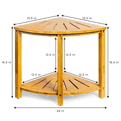Sorbus Bamboo Shower Stool - Corner Bath Bench - Waterproof Wood Chair for Inside Shower - Bathtub Seat with Shelf for Shaving Legs - Small Corner Step Stool Foot Rest for Bathroom Bamboo Side Table