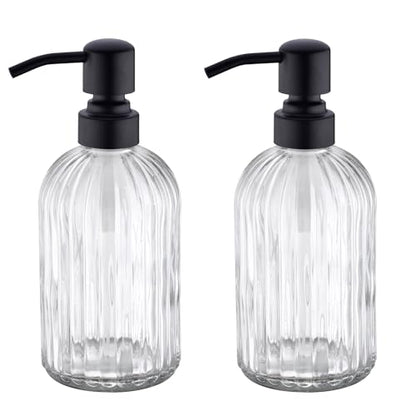 Matte Black Dish Kitchen Soap Dispenser, Bathroom Liquid Soap Dispenser with Rustproof Stainless Steel Pump, 16 Oz Glass Bottle,2 Packs - color: Matte Black +Clear, size: 2-Pack