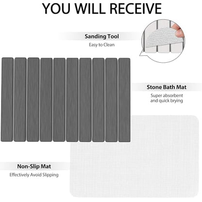 Foldable Stone Bath Mat 60x39cm | Quick-Dry Diatomaceous Earth Bath Rug with PVC Anti-Slip Base | Bathroom, Kitchen, Pet-Friendly Water Absorbent Mat - color: Grey