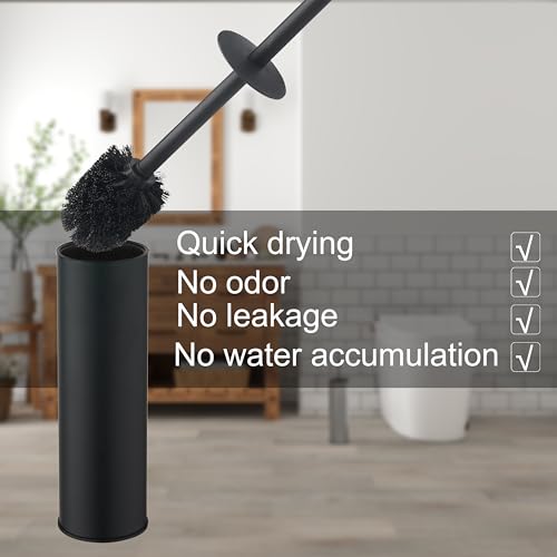 Toilet Brush and Holder Set Premium Material Toilet Bowl Cleaner Free Standing Toilet Bowl Brush and Holder - color: Matte Black