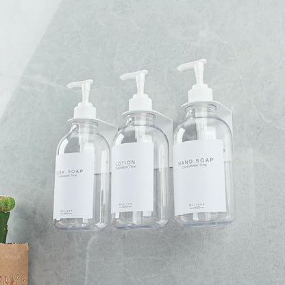 Shampoo and Conditioner Dispenser for Shower Wall 3 Chamber,Refillable Shampoo and Conditioner Bottles with Waterproof Labels,Soap Dispenser with Pumps - color: 3 Bottles 3 Wall Mounts-clear