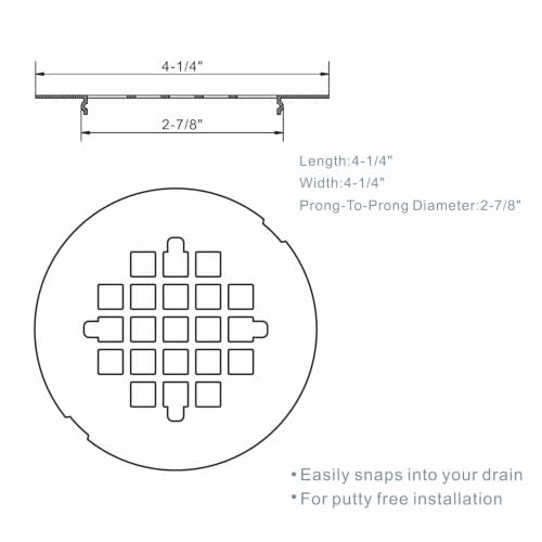 HIDROP Chrome Plated Snap-in Shower Floor Drain Cover, 4-1/4" OD Round Grid | Stainless Steel Bathroom Drain Cover, Shower Drain Cap Replacement, Hair Catcher, Easy-to-Install, Bathroom Shower Strainer - color: Chrome
