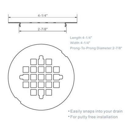 HIDROP Chrome Plated Snap-in Shower Floor Drain Cover, 4-1/4" OD Round Grid | Stainless Steel Bathroom Drain Cover, Shower Drain Cap Replacement, Hair Catcher, Easy-to-Install, Bathroom Shower Strainer - color: Chrome