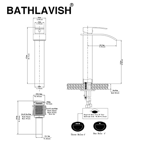 Brushed Nickel Bathroom Vessel Sink Faucet Modern Waterfall Vessel Faucet | Stainless Steel Tall 1 Hole Single Handle Vanity Lavatory Modern Commercial Mixer Tap With Pop Up Drain by BATHLAVISH - color: Brushed Nickel, size: Modern Vessel Sink Faucet