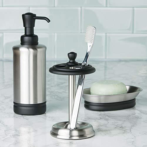 iDesign York Stainless Steel Divided Toothbrush Stand, Matte Black/Brushed | 3.25" x 3.25" x 5.75", 76269 - color: Black/Chrome, style: Pack of 1