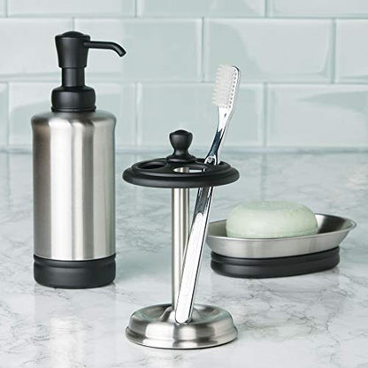 iDesign York Stainless Steel Divided Toothbrush Stand, Matte Black/Brushed | 3.25" x 3.25" x 5.75", 76269 - color: Black/Chrome, style: Pack of 1