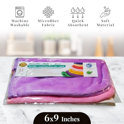 EcoSol Designs - Microfiber Mittens, Ultra-Soft Body Exfoliator Lathering and General Cleaning Dusting Must-Have, Thick Exfoliant Glove 2-Pack with Hanging Loops, Pink and Lavender, 6 x 9 inches Each - color: Mittens - Pink, Lavender
