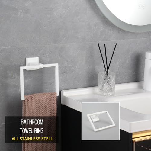GERZWY SUS 304 Stainless Steel Towel Ring for Bath Kitchen Garage Bathroom Hardware Hand Towel Holder Wall Mounted, White - color: White