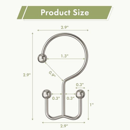 Nickel Shower Curtain Hooks, 12PCS Minimalist Simple Double Shower Curtain Rings, Rust-Resistant Metal Shower Hooks Shower Curtain Hangers, Shower Rings for Bathroom Shower Rods Curtains - color: Nickel, style: Minimalist - Double Hooks