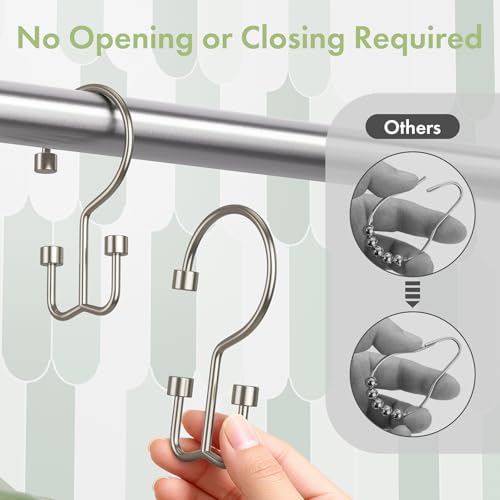Nickel Shower Curtain Hooks, 12PCS Minimalist Simple Double Shower Curtain Rings, Rust-Resistant Metal Shower Hooks, Cylinders Shower Rings for Bathroom Shower Rods Curtains - color: Nickel, style: Cylinders - Double Hooks