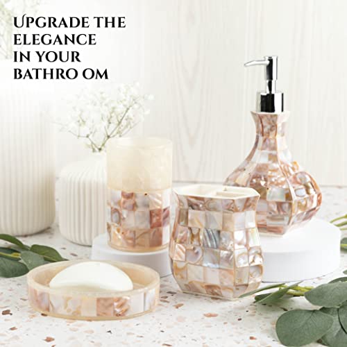 Milano Toothbrush Cup - Electric Toothbrush Holder for Bathroom fits Toothbrushes and Toothpaste - Bathroom Tumbler Cup Finished with Beautiful Mother of Pearl Shells - style: Bathroom Tumbler