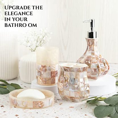 Milano Toothbrush Cup - Electric Toothbrush Holder for Bathroom fits Toothbrushes and Toothpaste - Bathroom Tumbler Cup Finished with Beautiful Mother of Pearl Shells - style: Bathroom Tumbler