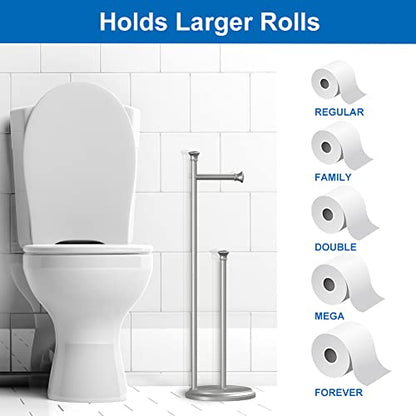 Free Standing Toilet Paper Holder Stand Brushed Nickel Toilet Roll Stand Bathroom Tissue Rack with Storage Reserves 5 Mega Rolls - color: B-brush Nickel