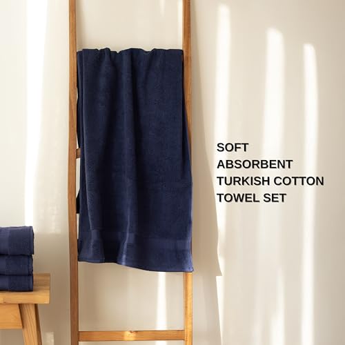 SALBAKOS - Luxury 6 Piece Towel Set, 100% Turkish Cotton, Quick Drying, Highly Absorbent & Comfy, Includes 2 Bath Towels, 2 Hand Towels & 2 Washcloths | (Navy) - color: Navy, size: 6 Piece Towel Set