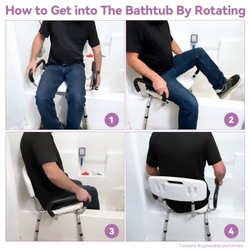 Swivel Shower Chair with Removable Arms and Back, 400 lbs | Adjustable Height Shower Seats for Inside Shower or Tub, Non-Slip Shower Stool, Safety Bath Seat for Elderly and Disabled - color: Purple