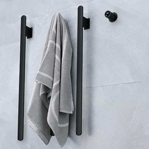 Bathroom Heated Towel Rack, Black Towel Warmer, 3 Bars, 110V | Smart Touch Control, Wall Mounted, Concealed Hardwired, Stainless Steel, Dry Towels in Modern Bathrooms, Space-Saving Design - color: Black-3 Bars