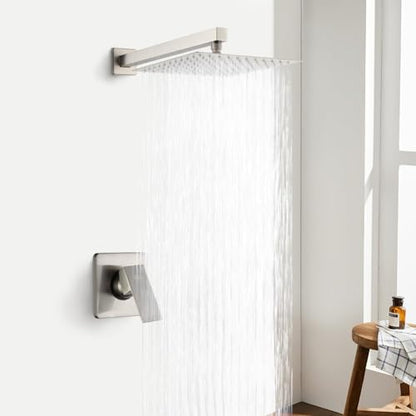 Shower Faucet Set Brushed Nickel Bathroom Rainfall 10 Inch Shower Head System Single Handle Shower Trim Kit with Valve - color: Brushed Nickel, size: 10 Inch (Wall Mount)