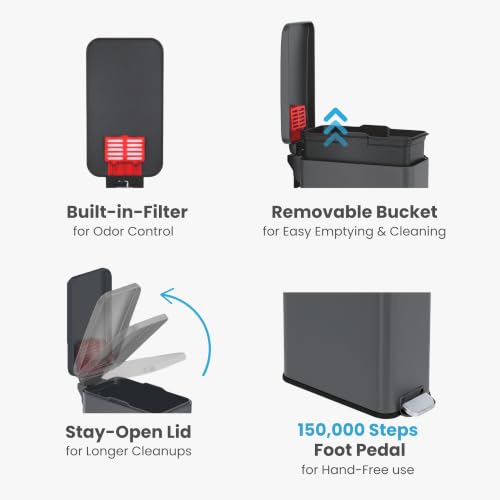 iTouchless 3 Gal Nursery Bin | Step Pedal Diaper Trash Can | Matte Grey | Wall-Hugger Shape Fits Narrow Gaps | Whisper-Quiet AirNova Damper | Matte Coating Resists Prints | Removable Liner Bucket - color: Gray