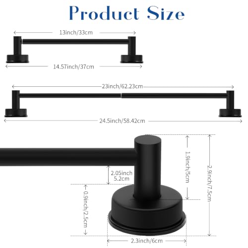 Suction Cup Towel Bar for Bathroom Wall, 14.6–24 Inches Adjustable Black Suction Towel Bar, Towel Racks for Bathroom, Bath Towel Holder for Shower (Matte Black) - color: Matte Black, 1-pack