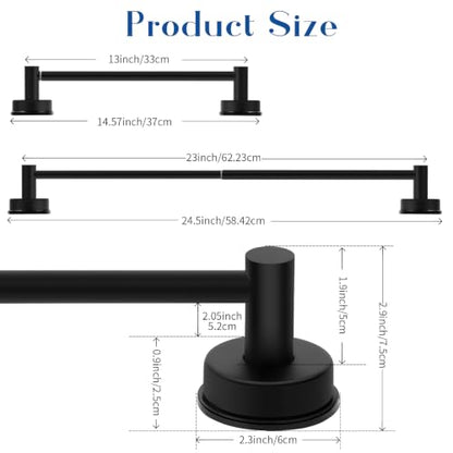 Suction Cup Towel Bar for Bathroom Wall, 14.6–24 Inches Adjustable Black Suction Towel Bar, Towel Racks for Bathroom, Bath Towel Holder for Shower (Matte Black) - color: Matte Black, 1-pack