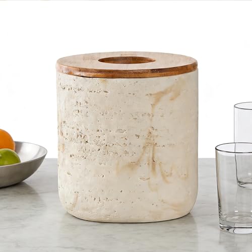 Natural Travertine Textures Beige Mini Trash Can with Bamboo Lid,Small Countertop Trash Can for Bathroom, Kitchen, Vanity, Desk Trash Can,Table Top Mini Garbage Can for Dining Room, Tiny Waste Basket - color: Mini Yellow