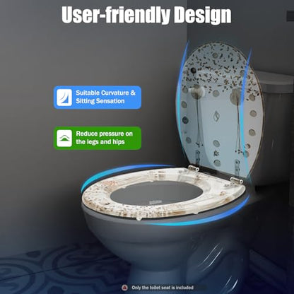 Resin Toilet Seat Round Soft Close Quick Release Heavy Duty Toilet Seats with Clear Seashells Cover Acrylic Seats Ocean Series