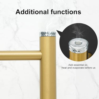 Electric Towel Warmer Rack,Heating Towel Warmer,Timer & Temperature Control,Wall-Mounted Plug-in for Bathroom, Gold,Stainless Steel,10-Bar(31.5x20.08x4.41in) - color: Round-matte Gold With Brushed Top, size: 10 Bars