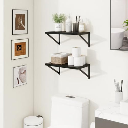 Deep Floating Shelves, 16'' x 10'' Black Wall Shelves Set of 2 | 10 Inch Deep Shelves with Heavy Duty Brackets, Rustic Wood Shelves for Bathroom Living Room, Engineered Wood, 35LBS - color: Black, size: 16W x 10D