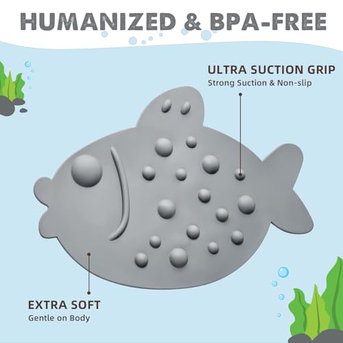 ZHICHENG Non-Slip Bathtub Mat for Kids - Soft Baby Cute Fish Shape Shower mat with Strong Suction Cups for Bathroom (Grey) - color: Grey