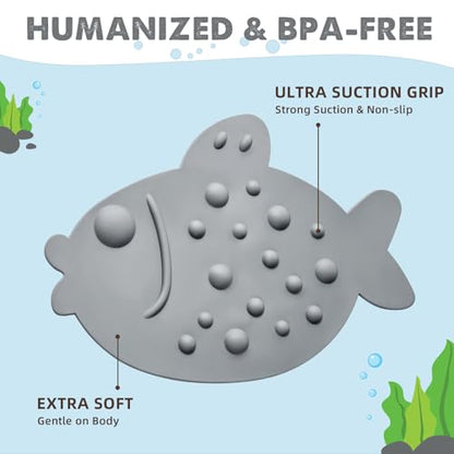 ZHICHENG Non-Slip Bathtub Mat for Kids - Soft Baby Cute Fish Shape Shower mat with Strong Suction Cups for Bathroom (Grey) - color: Grey