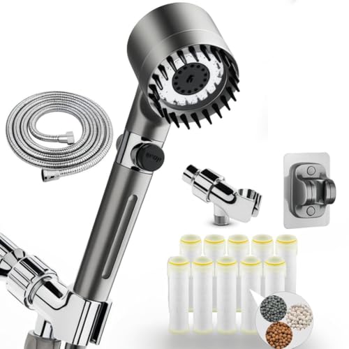 Filtered Shower Head with Handheld & High Pressure - Shower Head with 59" Stainless Hose for Hard Water | 3 Spray Modes with 10 Replaceable Filters