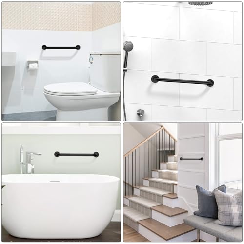 ZUEXT 16 Inch Oil Rubbed Black Stainless Steel Shower Grab Bar, Bathroom Safety Hand Rail, 500 Lbs Pull Force, Concealed Mount, Modern Sleek Style - color: Black, size: 16 Inch