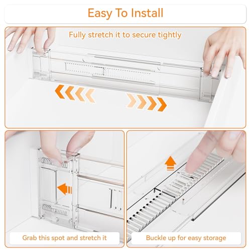 4 Pack 3.2 Inch Shallow Acrylic Drawer Dividers for Clothes -Expandable from 15-21''- Adjustable Drawer Dividers for Baby Clothing,Sock,Underwear,Clear in Drawer Separators for Dresser,Kitchen
