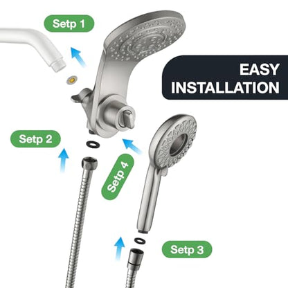 High Pressure Rain Shower Head with Handheld Spray Combo Fixed Showerhead Dual Shower Head Set 10 Sprays Detachable Hand Held Showerheads Built-in Magnetic System Brushed Nickel - color: Brushed Nickel