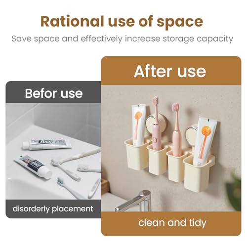 Wall Mounted Toothbrush Holder, Self-Draining Bathroom Organizer with Suction Cup, No-Drill Installation, 4 Slot 9.84 * 2.56 * 6.1 Inches