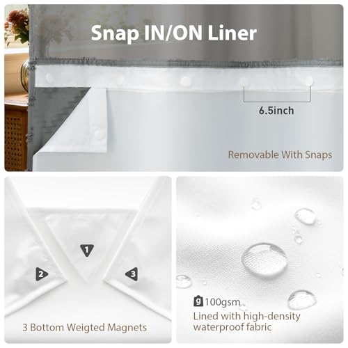 Charcoal Grey Hook Free Chevron Shower Curtain with Liner,72x87 | Less Time to install, 3 in 1 Fabric Shower Curtain and Liner Set with Magnets, Extra Long, Shower Curtains for Bathroom - color: Charcoal Grey, size: 72"W x 87"L (Pack of 1)