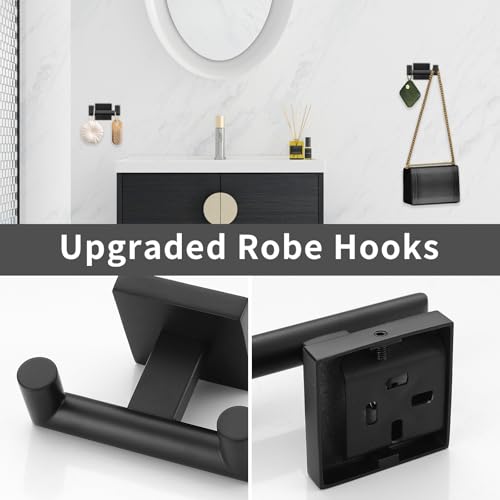 Matte Black Towel Bar Set, 5 Pieces Double Dase Toilet Paper Holder Bathroom Hardware Set, 23.6 Inch Stainless Steel Towel Racks for Bathroom Wall Mounted - color: Matte Black, size: 5pieces C