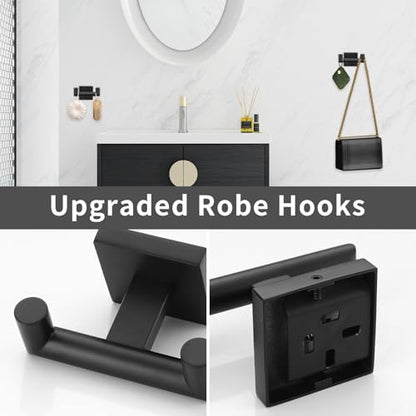 Matte Black Towel Bar Set, 5 Pieces Double Dase Toilet Paper Holder Bathroom Hardware Set, 23.6 Inch Stainless Steel Towel Racks for Bathroom Wall Mounted - color: Matte Black, size: 5pieces C
