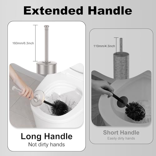 Stain Nickel Toilet Brush and Holder，Extra Long Handled Toilet Brush for Bathroom，Stainless Steel Heavy Duty Toilet Bowl Brush,Removable Inner Bowl,Deep Cleaning Dense Bristles Brush - color: Stain Nickel