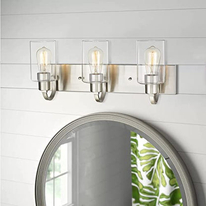 Emliviar 3-Light Vanity Light Fixture - Modern Bathroom Light Fixtures Over Mirror, Brushed Nickel Finish with Clear Glass, YCE237B-3W BN - color: Brushed Nickel - Clear Glass, size: 3-Light