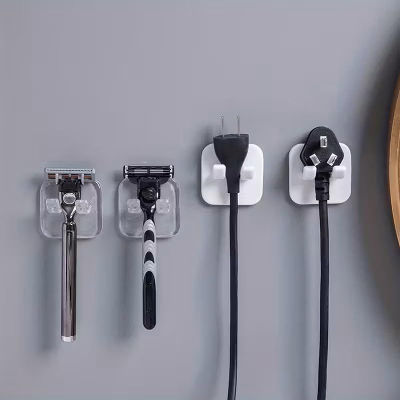 2pcs Self Adhesive Razor Holders, Wall Mount Utility Hooks, Waterproof Shower Hook for Razor, Plug, Robe, Towel - Contemporary Style, Easy Install, Plastic Material, White