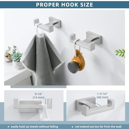 Angle Simple Bathroom Double Hook Brushed Nickel, Hand Towel Holder, 2 Pack | Modern Coat Robe Hook for Wall, SUS304 Stainless Steel Bath Towel Hanger, Screw Wall Mount - color: Brushed Nickel, size: 2 Pack