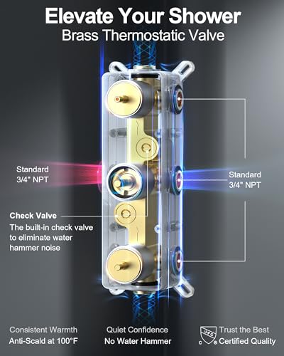 3-Function Thermostatic Shower System with Dual Rainfall Heads, Handheld Sprayer Brushed Nickel - color: Brushed Nickel